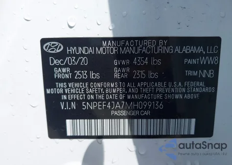 2021 Hyundai Sonata Sel from USA, damaged, VIN 5NPEF4JA7MH099136
